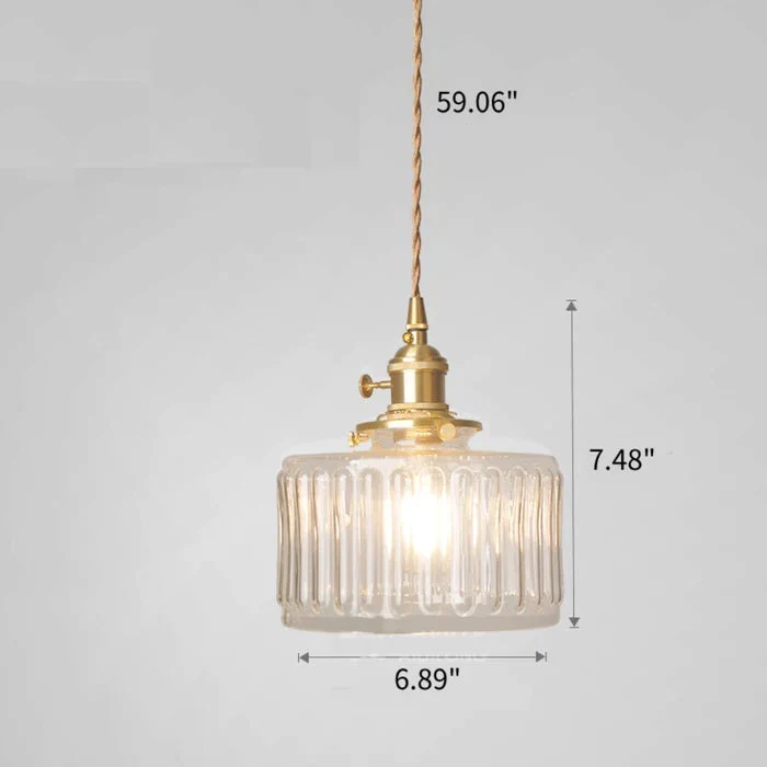 Groene Transparante Glazen Hanglamp Met Ribbelstructuur En Messing Fitting Vintage E27 Plafondlamp Voor Eetkamer Woonkamer En Keuken | Sansoti