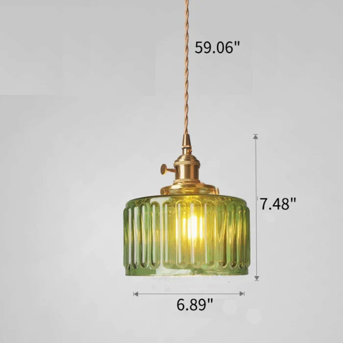 Groene Transparante Glazen Hanglamp Met Ribbelstructuur En Messing Fitting Vintage E27 Plafondlamp Voor Eetkamer Woonkamer En Keuken | Sansoti
