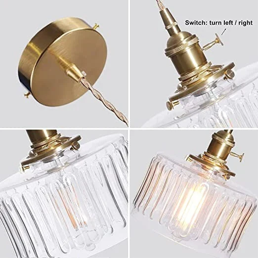 Groene Transparante Glazen Hanglamp Met Ribbelstructuur En Messing Fitting Vintage E27 Plafondlamp Voor Eetkamer Woonkamer En Keuken | Sansoti