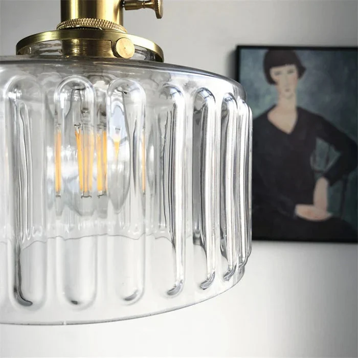 Groene Transparante Glazen Hanglamp Met Ribbelstructuur En Messing Fitting Vintage E27 Plafondlamp Voor Eetkamer Woonkamer En Keuken | Sansoti