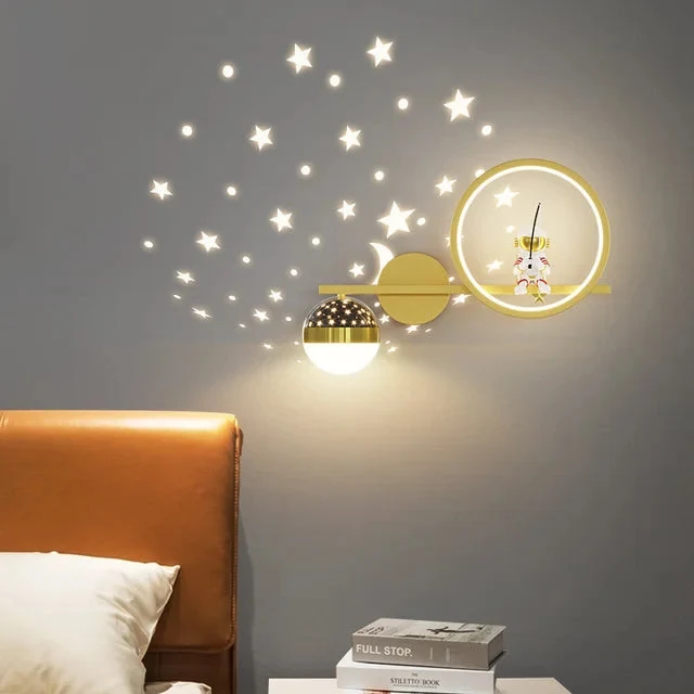 Kinder Wandlamp Met Sterren En Maan Projectie Voor Slaapkamer Zachte Nachtverlichting Met Warme Gloed | Sansoti