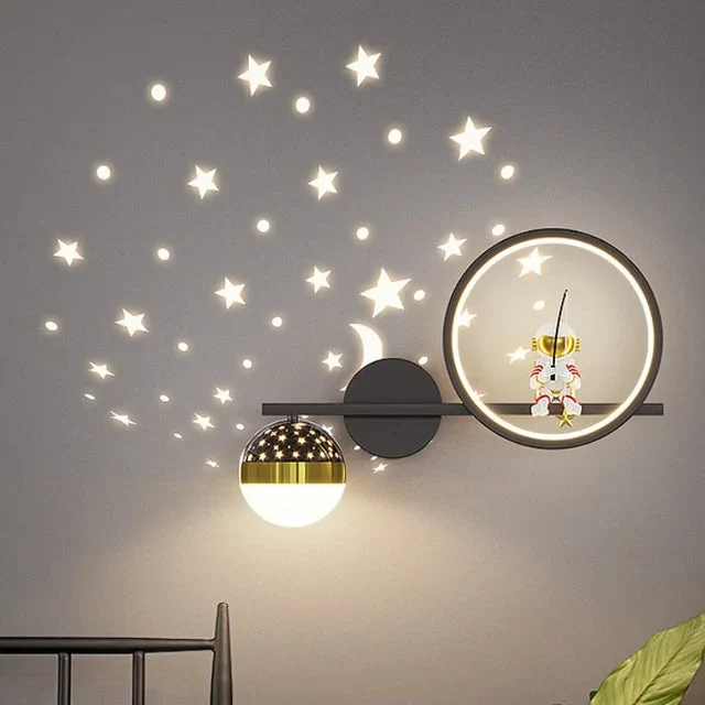 Kinder Wandlamp Met Sterren En Maan Projectie Voor Slaapkamer Zachte Nachtverlichting Met Warme Gloed | Sansoti