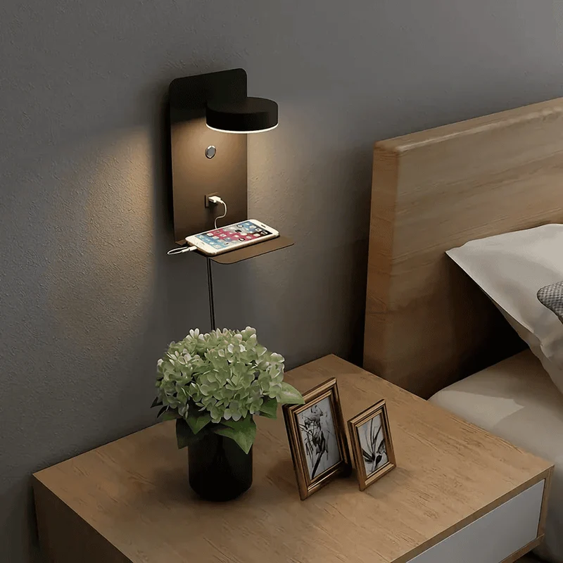 Moderne Wandlamp Met Oplaadplateau En USB Aansluiting Voor Slaapkamer Bedwand Verlichting Met Warme Sfeergloed | Sansoti