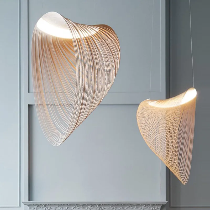 Houten Hanglamp LED 8W Naturel Woonkamer Restaurant Bar Organische Designlamp Golvende Houten Lamp Sfeerverlichting | Sansoti