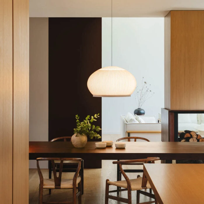 Japandi Hanglamp 3D Lycra 45 cm Beige Eettafel Woonkamer Dimbare LED Hanglamp Scandinavische Verlichting Interieur | Sansoti