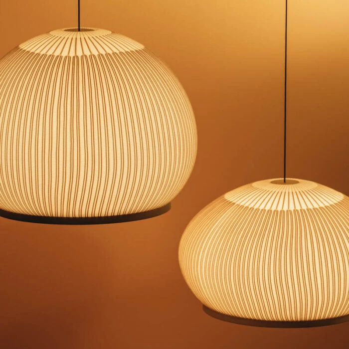 Japandi Hanglamp 3D Lycra 45 cm Beige Eettafel Woonkamer Dimbare LED Hanglamp Scandinavische Verlichting Interieur | Sansoti