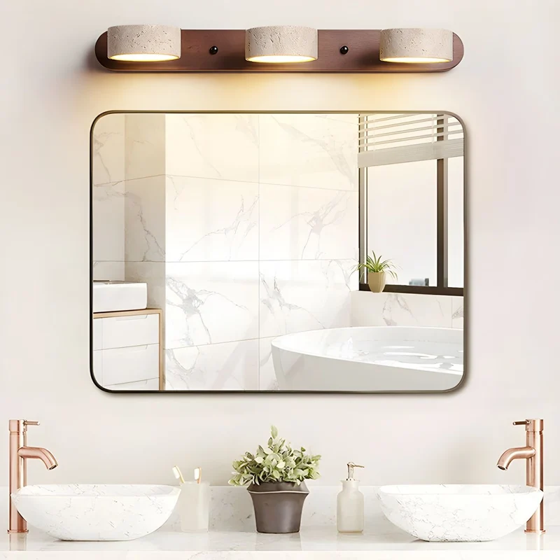 Wandlamp Travertijn Hout LED Dimbaar Woonkamer Hal Slaapkamer Dubbele Wandverlichting Modern | Sansoti