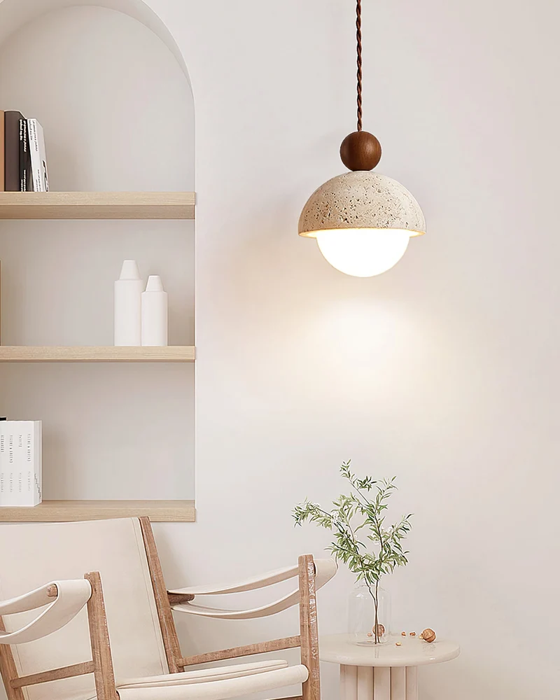 Design Hanglamp van Travertin en Glas – Moderne Verlichting met Warm Licht | Sansoti
