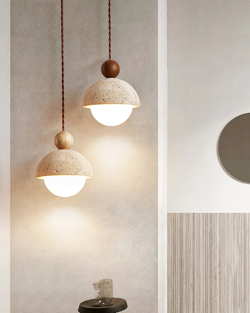 Design Hanglamp van Travertin en Glas – Moderne Verlichting met Warm Licht | Sansoti
