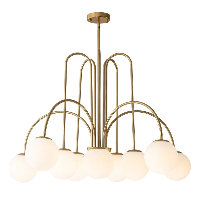 Glazen Bollen Hanglamp 10 Lichts Zwart Messing 98cm Opaal Frosted E26 Woonkamer Eetkamer Slaapkamer Entree Sputnik Chandelier Dimbaar | Sansoti