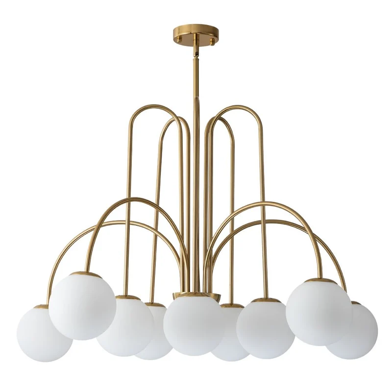 Glazen Bollen Hanglamp 10 Lichts Zwart Messing 98cm Opaal Frosted E26 Woonkamer Eetkamer Slaapkamer Entree Sputnik Chandelier Dimbaar | Sansoti