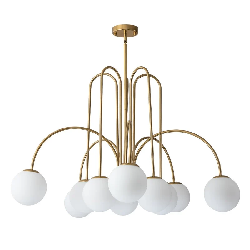 Glazen Bollen Hanglamp 10 Lichts Zwart Messing 98cm Opaal Frosted E26 Woonkamer Eetkamer Slaapkamer Entree Sputnik Chandelier Dimbaar | Sansoti