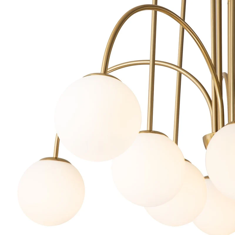 Glazen Bollen Hanglamp 10 Lichts Zwart Messing 98cm Opaal Frosted E26 Woonkamer Eetkamer Slaapkamer Entree Sputnik Chandelier Dimbaar | Sansoti
