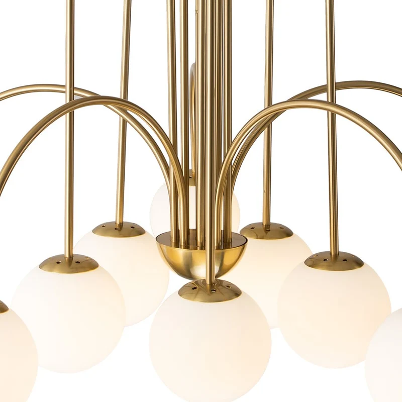 Glazen Bollen Hanglamp 10 Lichts Zwart Messing 98cm Opaal Frosted E26 Woonkamer Eetkamer Slaapkamer Entree Sputnik Chandelier Dimbaar | Sansoti