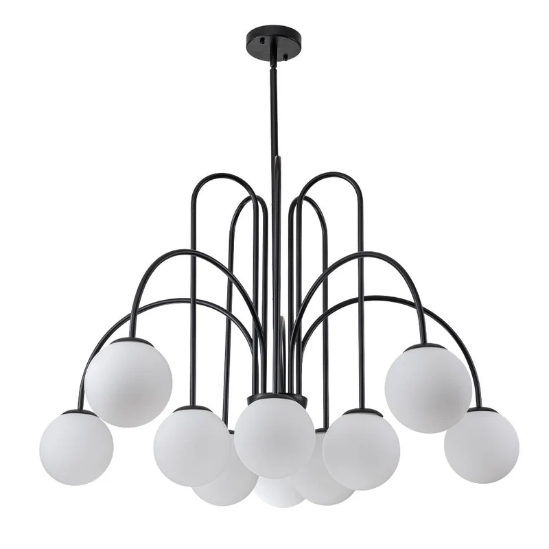 Glazen Bollen Hanglamp 10 Lichts Zwart Messing 98cm Opaal Frosted E26 Woonkamer Eetkamer Slaapkamer Entree Sputnik Chandelier Dimbaar | Sansoti