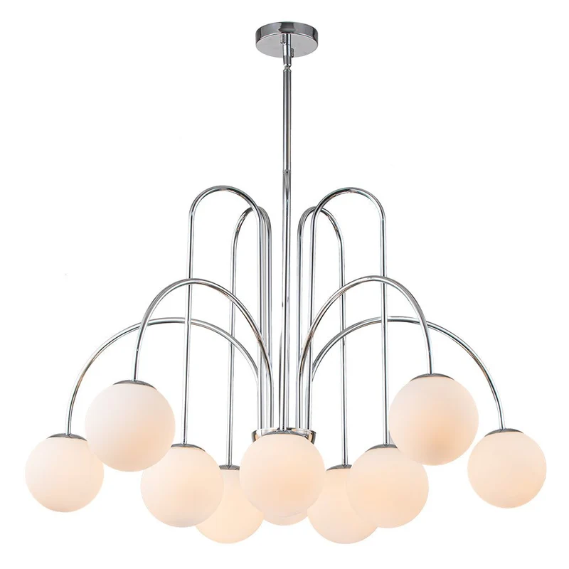 Glazen Bollen Hanglamp 10 Lichts Zwart Messing 98cm Opaal Frosted E26 Woonkamer Eetkamer Slaapkamer Entree Sputnik Chandelier Dimbaar | Sansoti