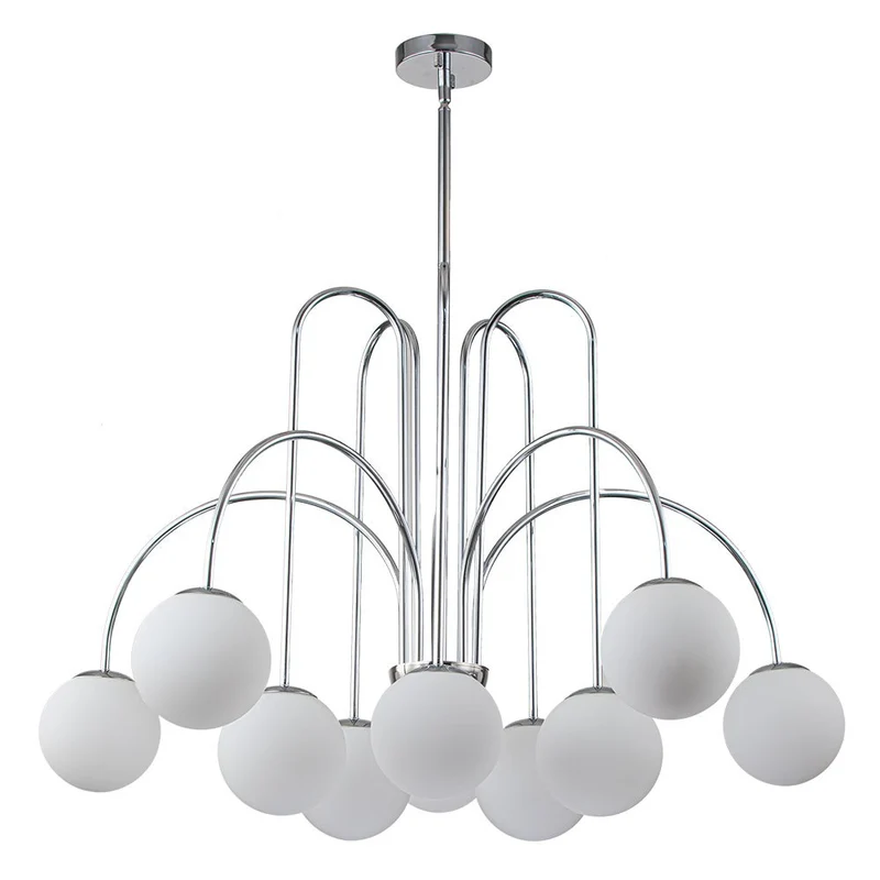Glazen Bollen Hanglamp 10 Lichts Zwart Messing 98cm Opaal Frosted E26 Woonkamer Eetkamer Slaapkamer Entree Sputnik Chandelier Dimbaar | Sansoti