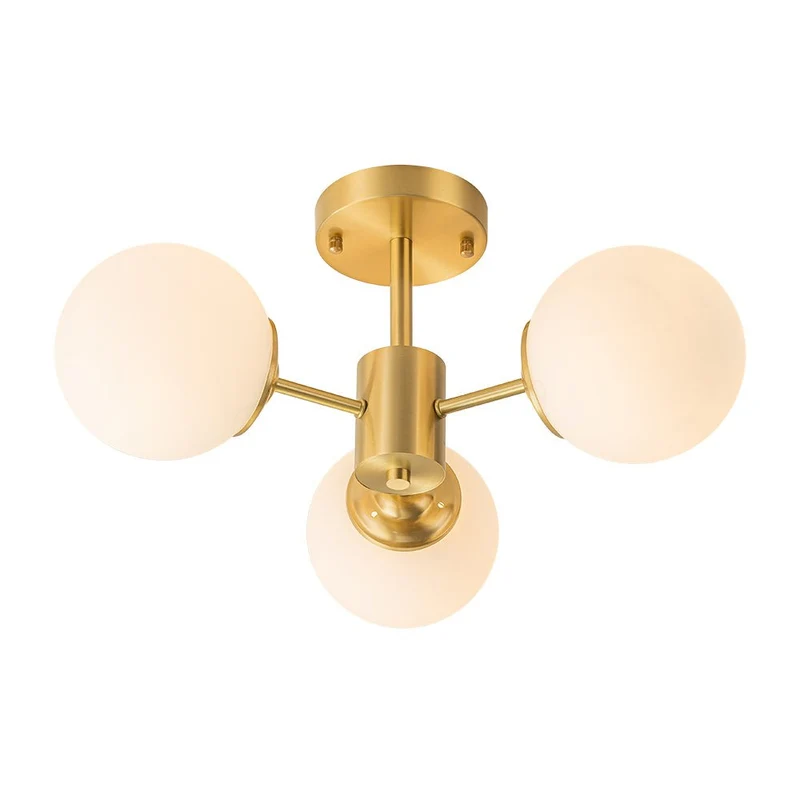 Sputnik Plafondlamp 3 Lichts Messing Opaal Glas 48cm E26 Woonkamer Slaapkamer Eetkamer Entree Mid-Century Bubble Flush Mount Badkamer | Sansoti