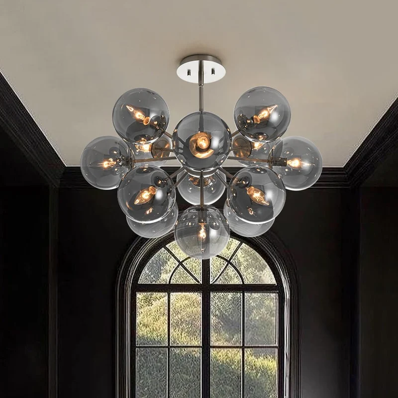 Sputnik Hanglamp 13 Lichts Gerookt Glas Messing Nikkel 60cm E12 Woonkamer Eetkamer Slaapkamer Entree Sunburst Chandelier Dimbaar | Sansoti