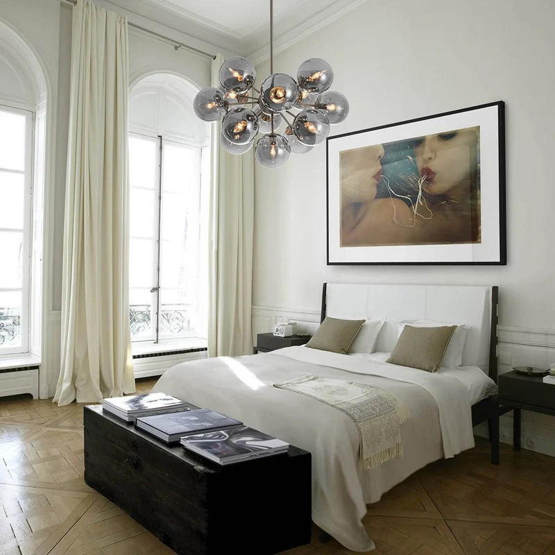 Sputnik Hanglamp 13 Lichts Gerookt Glas Messing Nikkel 60cm E12 Woonkamer Eetkamer Slaapkamer Entree Sunburst Chandelier Dimbaar | Sansoti