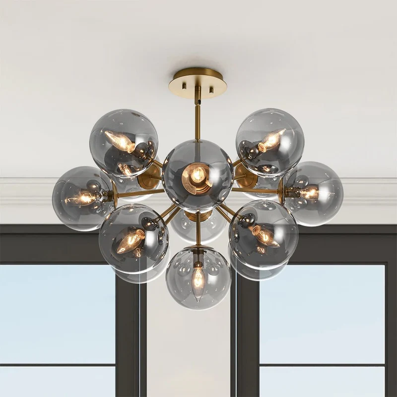 Sputnik Hanglamp 13 Lichts Gerookt Glas Messing Nikkel 60cm E12 Woonkamer Eetkamer Slaapkamer Entree Sunburst Chandelier Dimbaar | Sansoti
