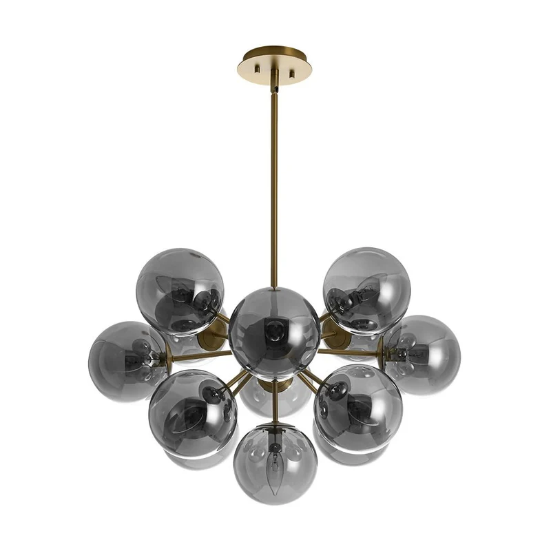 Sputnik Hanglamp 13 Lichts Gerookt Glas Messing Nikkel 60cm E12 Woonkamer Eetkamer Slaapkamer Entree Sunburst Chandelier Dimbaar | Sansoti