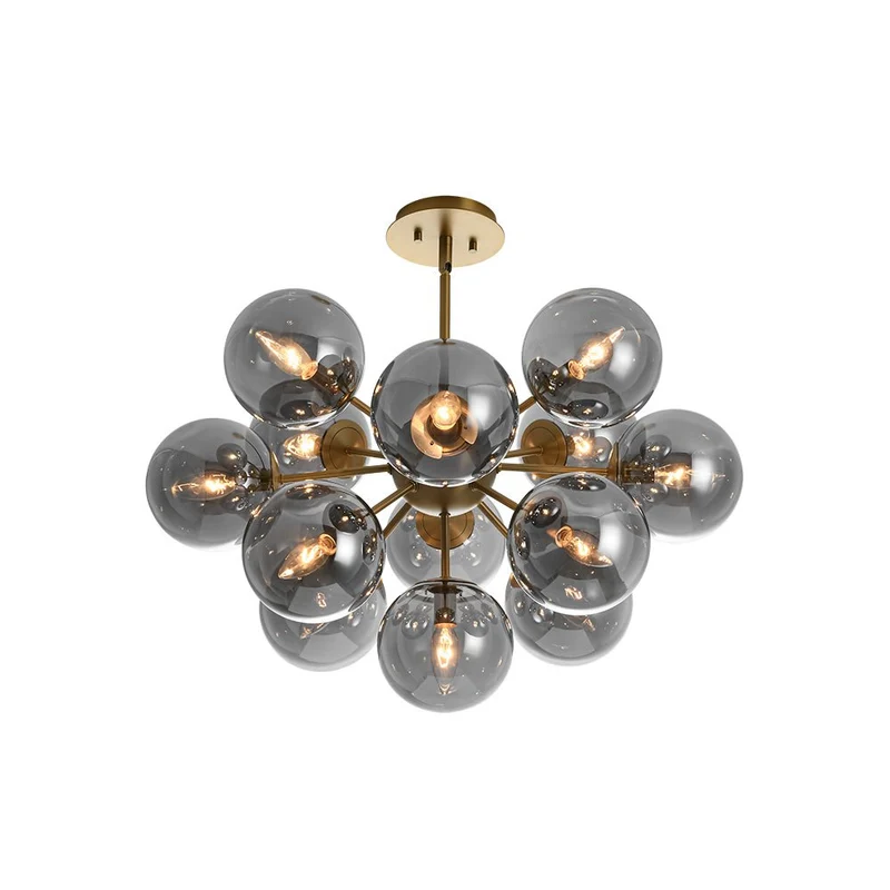 Sputnik Hanglamp 13 Lichts Gerookt Glas Messing Nikkel 60cm E12 Woonkamer Eetkamer Slaapkamer Entree Sunburst Chandelier Dimbaar | Sansoti