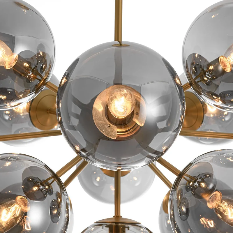 Sputnik Hanglamp 13 Lichts Gerookt Glas Messing Nikkel 60cm E12 Woonkamer Eetkamer Slaapkamer Entree Sunburst Chandelier Dimbaar | Sansoti
