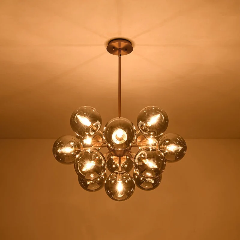 Sputnik Hanglamp 13 Lichts Gerookt Glas Messing Nikkel 60cm E12 Woonkamer Eetkamer Slaapkamer Entree Sunburst Chandelier Dimbaar | Sansoti
