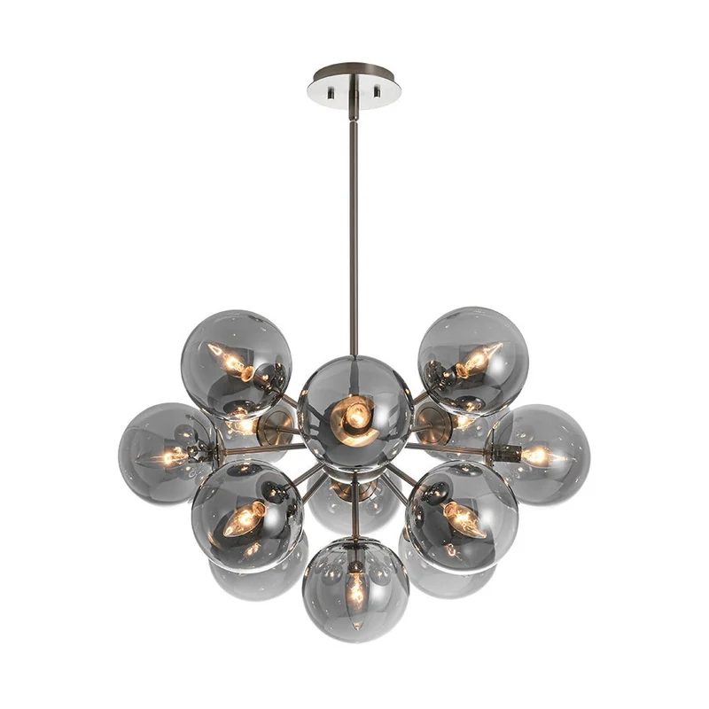 Sputnik Hanglamp 13 Lichts Gerookt Glas Messing Nikkel 60cm E12 Woonkamer Eetkamer Slaapkamer Entree Sunburst Chandelier Dimbaar | Sansoti