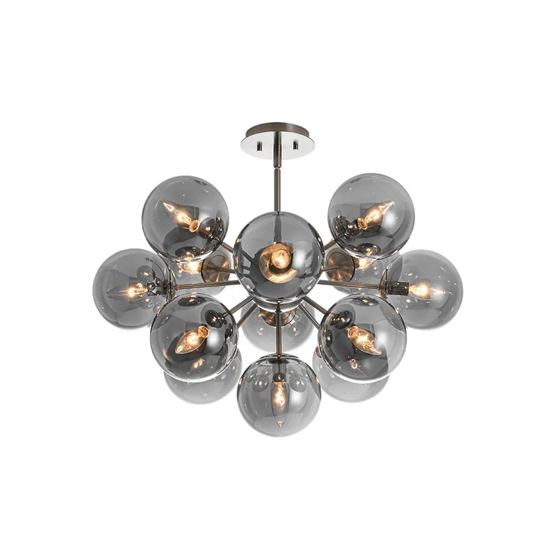 Sputnik Hanglamp 13 Lichts Gerookt Glas Messing Nikkel 60cm E12 Woonkamer Eetkamer Slaapkamer Entree Sunburst Chandelier Dimbaar | Sansoti