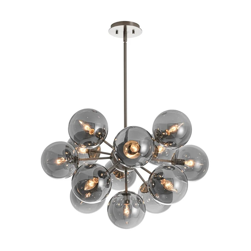 Sputnik Hanglamp 13 Lichts Gerookt Glas Messing Nikkel 60cm E12 Woonkamer Eetkamer Slaapkamer Entree Sunburst Chandelier Dimbaar | Sansoti