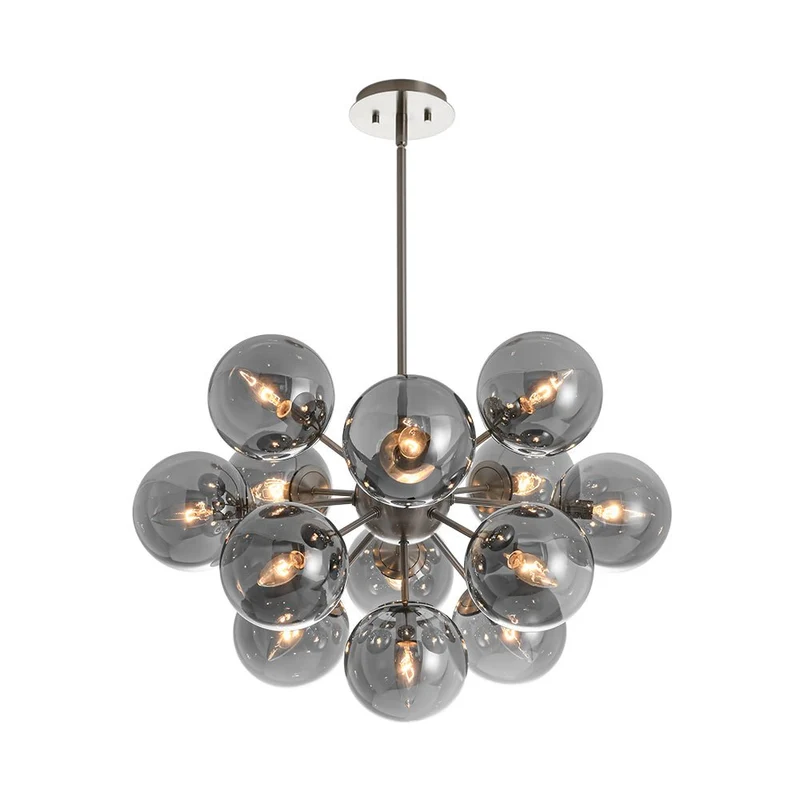 Sputnik Hanglamp 13 Lichts Gerookt Glas Messing Nikkel 60cm E12 Woonkamer Eetkamer Slaapkamer Entree Sunburst Chandelier Dimbaar | Sansoti