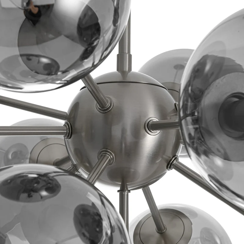 Sputnik Hanglamp 13 Lichts Gerookt Glas Messing Nikkel 60cm E12 Woonkamer Eetkamer Slaapkamer Entree Sunburst Chandelier Dimbaar | Sansoti
