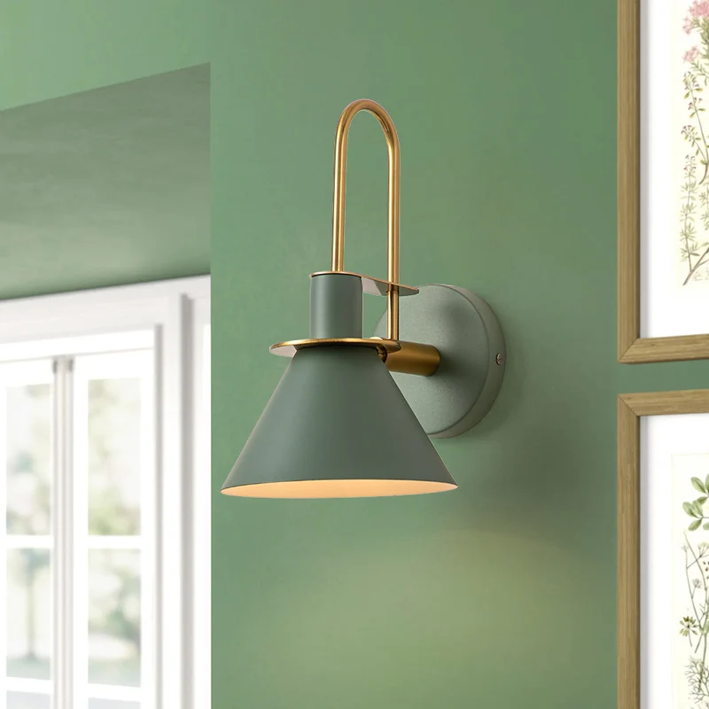 Wandlamp Kegel Zwart Wit Groen Messing 31cm E26 Mid-Century Slaapkamer Entree Gang Eetkamer Vintage Wandspot Traphal Retro | Sansoti