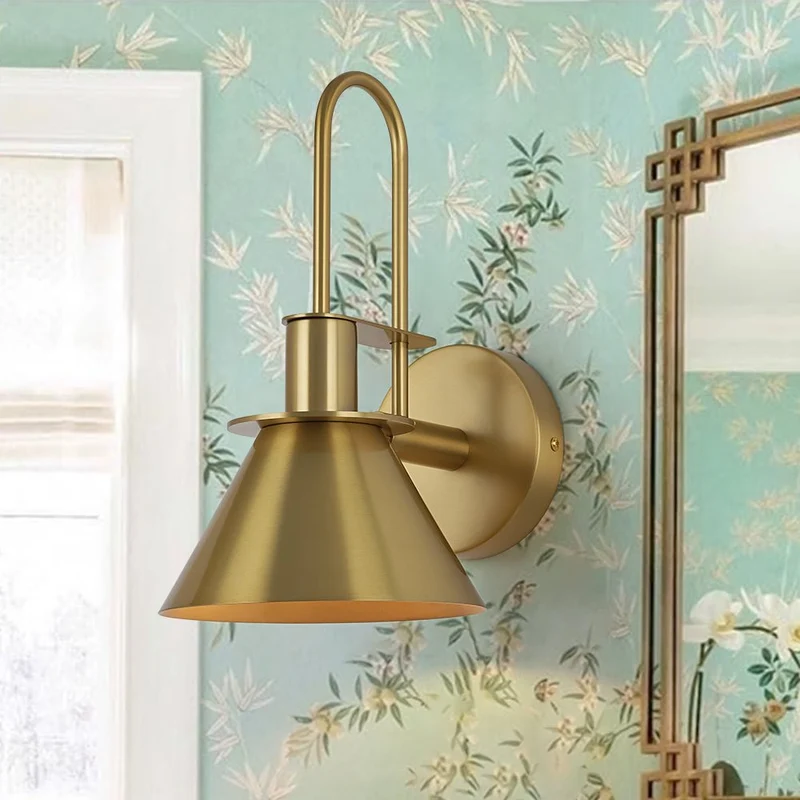 Wandlamp Kegel Zwart Wit Groen Messing 31cm E26 Mid-Century Slaapkamer Entree Gang Eetkamer Vintage Wandspot Traphal Retro | Sansoti