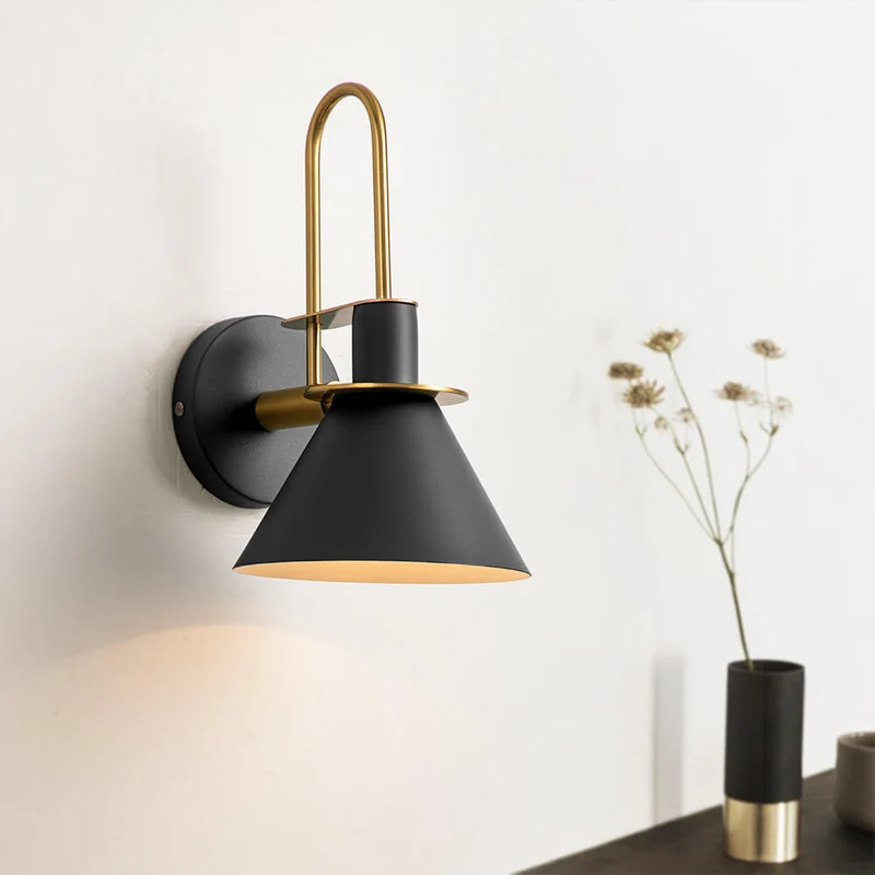 Wandlamp Kegel Zwart Wit Groen Messing 31cm E26 Mid-Century Slaapkamer Entree Gang Eetkamer Vintage Wandspot Traphal Retro | Sansoti