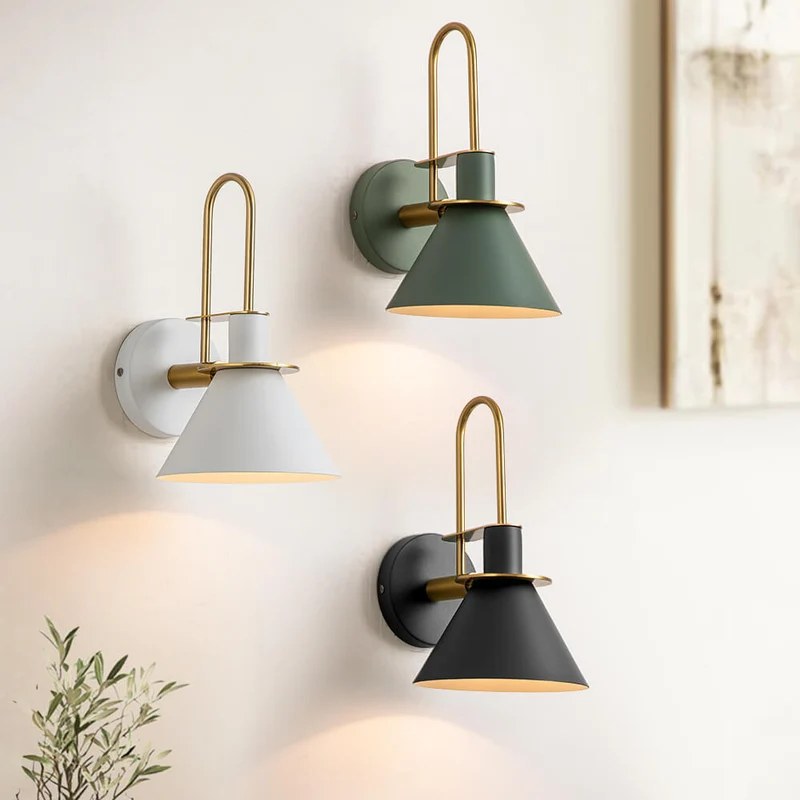 Wandlamp Kegel Zwart Wit Groen Messing 31cm E26 Mid-Century Slaapkamer Entree Gang Eetkamer Vintage Wandspot Traphal Retro | Sansoti