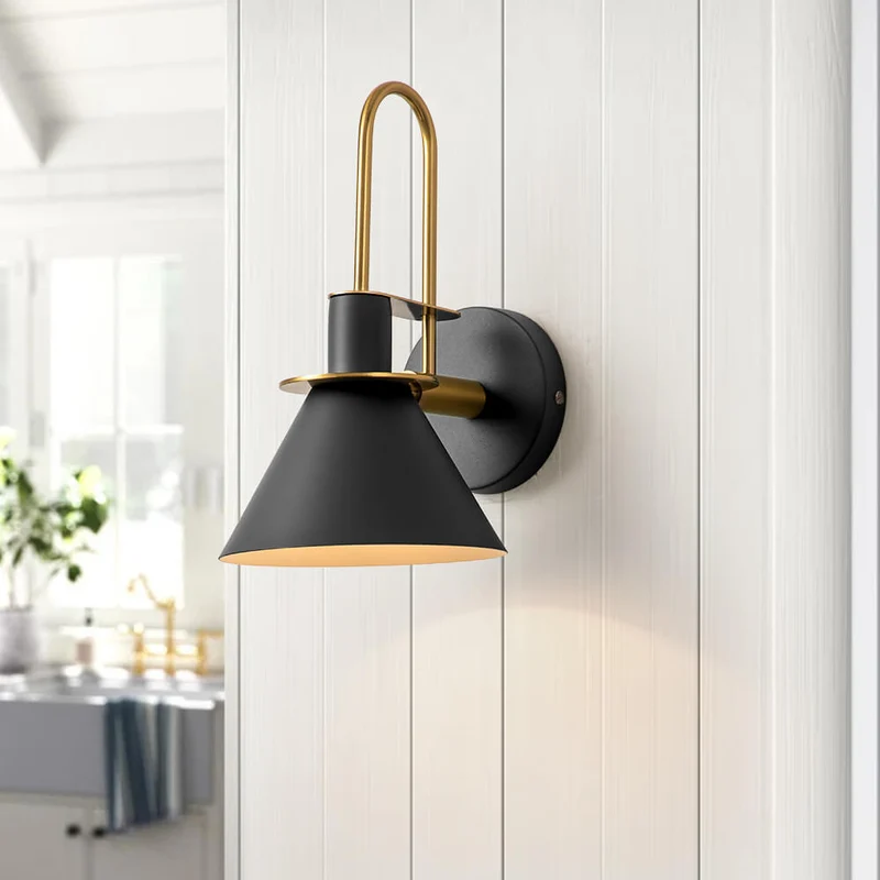 Wandlamp Kegel Zwart Wit Groen Messing 31cm E26 Mid-Century Slaapkamer Entree Gang Eetkamer Vintage Wandspot Traphal Retro | Sansoti