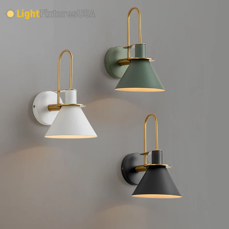 Wandlamp Kegel Zwart Wit Groen Messing 31cm E26 Mid-Century Slaapkamer Entree Gang Eetkamer Vintage Wandspot Traphal Retro | Sansoti