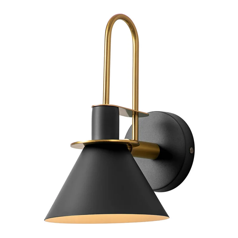 Wandlamp Kegel Zwart Wit Groen Messing 31cm E26 Mid-Century Slaapkamer Entree Gang Eetkamer Vintage Wandspot Traphal Retro | Sansoti