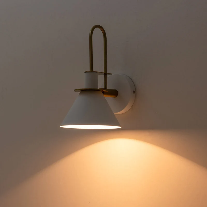 Wandlamp Kegel Zwart Wit Groen Messing 31cm E26 Mid-Century Slaapkamer Entree Gang Eetkamer Vintage Wandspot Traphal Retro | Sansoti