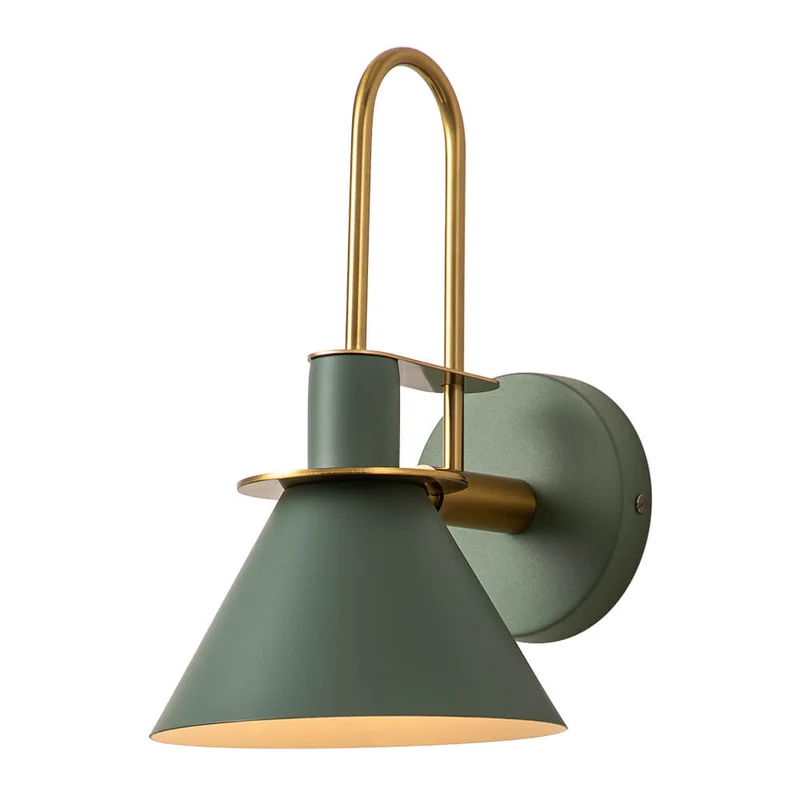 Wandlamp Kegel Zwart Wit Groen Messing 31cm E26 Mid-Century Slaapkamer Entree Gang Eetkamer Vintage Wandspot Traphal Retro | Sansoti