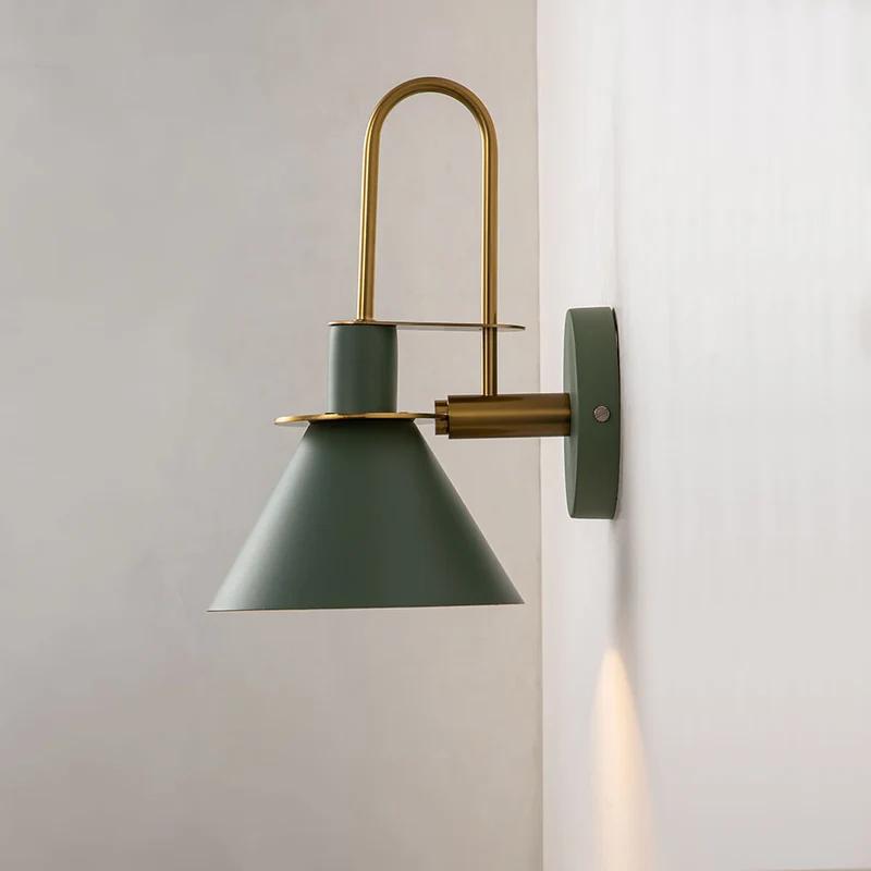 Wandlamp Kegel Zwart Wit Groen Messing 31cm E26 Mid-Century Slaapkamer Entree Gang Eetkamer Vintage Wandspot Traphal Retro | Sansoti