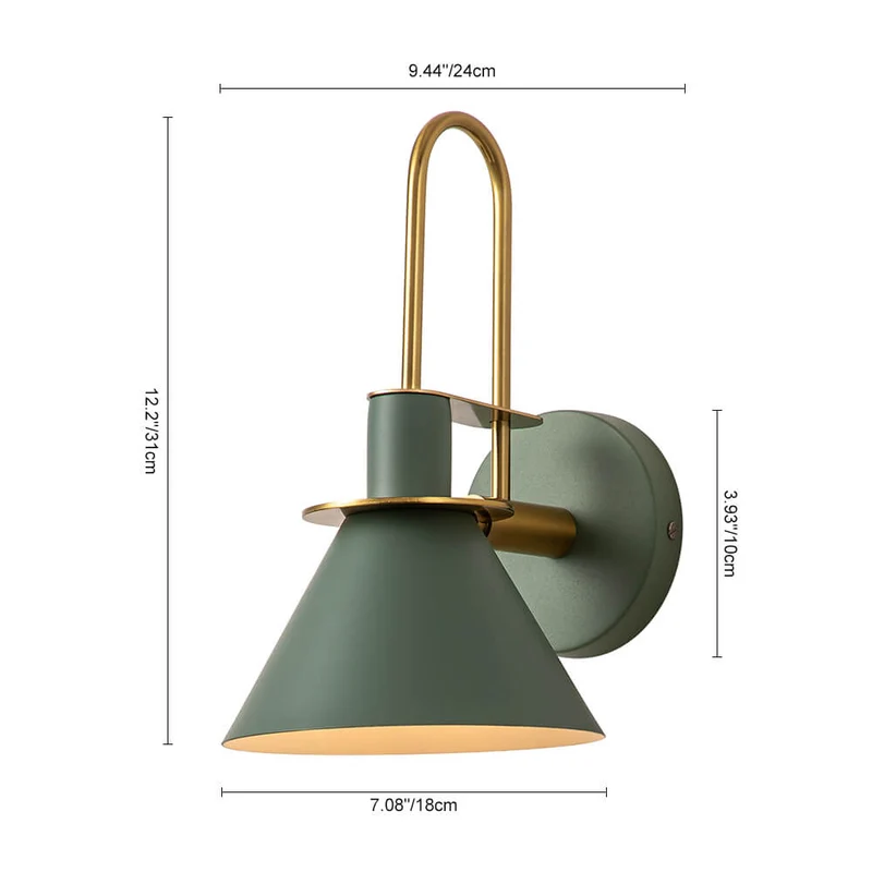 Wandlamp Kegel Zwart Wit Groen Messing 31cm E26 Mid-Century Slaapkamer Entree Gang Eetkamer Vintage Wandspot Traphal Retro | Sansoti
