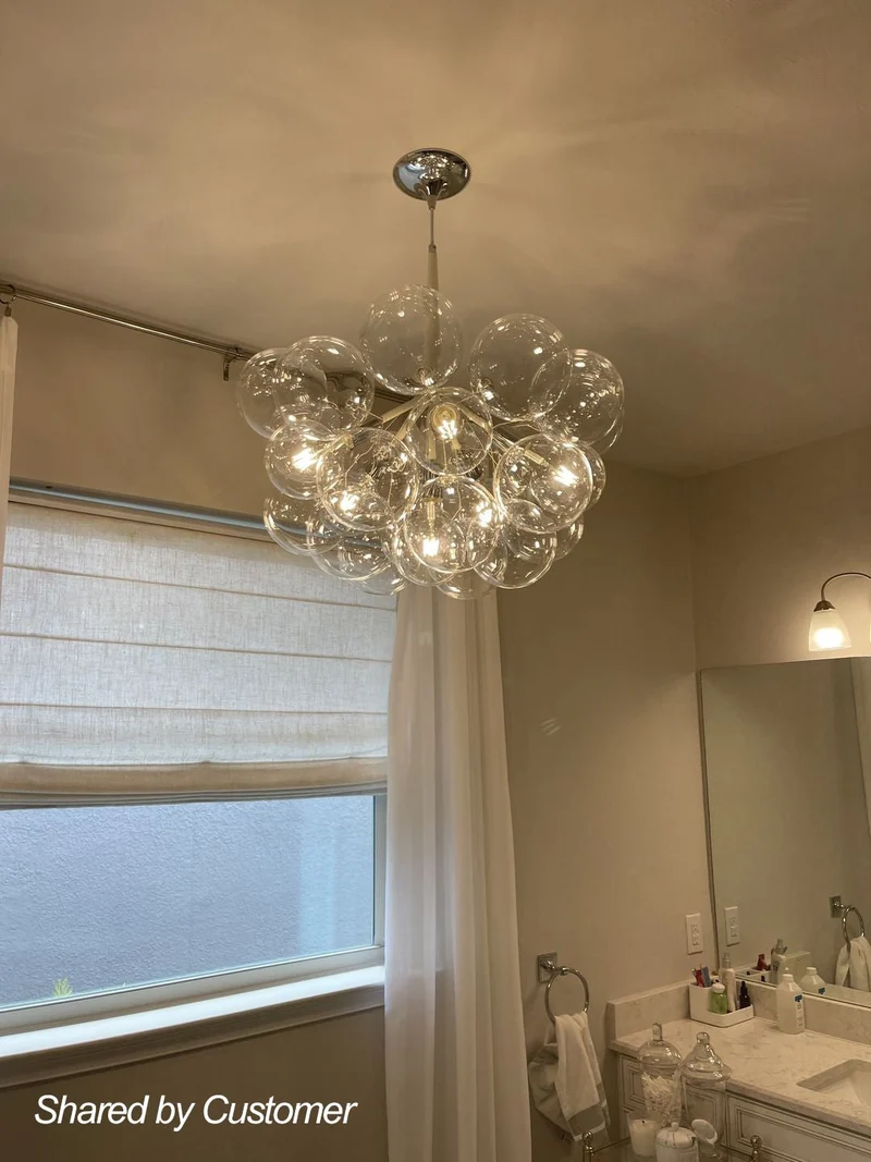 Glazen Bollen Hanglamp Cluster Chroom Wit Zwart 63cm 6 Lichts LED G125 Woonkamer Eetkamer Slaapkamer Entree Bubble Chandelier Verstelbaar | Sansoti