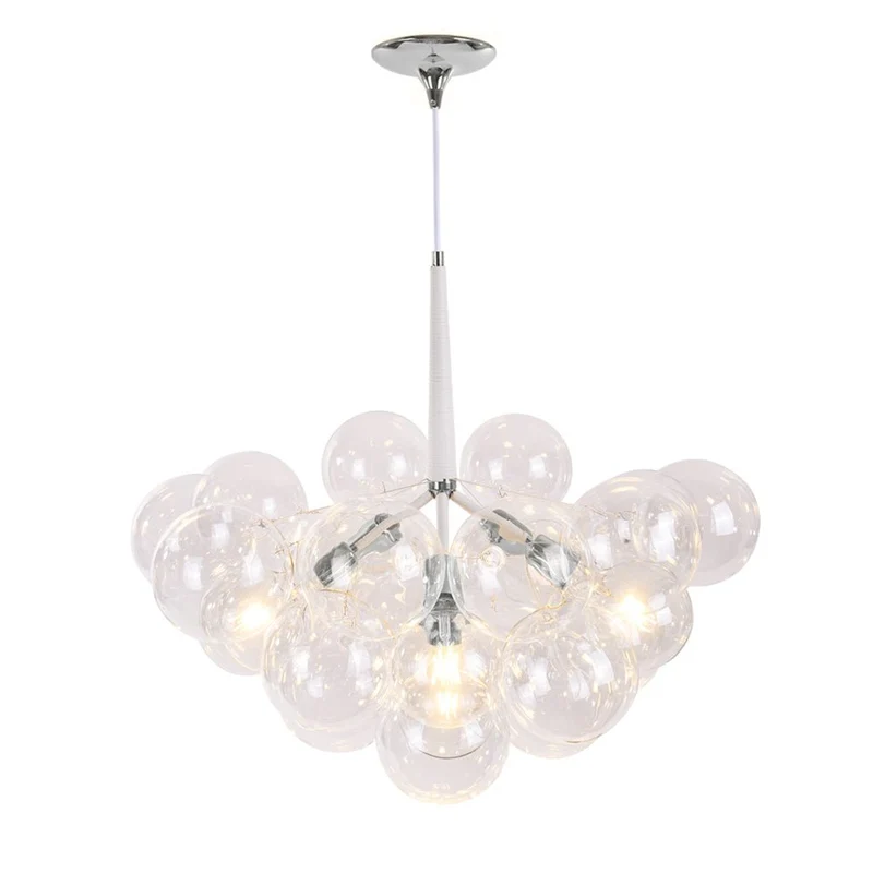 Glazen Bollen Hanglamp Cluster Chroom Wit Zwart 63cm 6 Lichts LED G125 Woonkamer Eetkamer Slaapkamer Entree Bubble Chandelier Verstelbaar | Sansoti