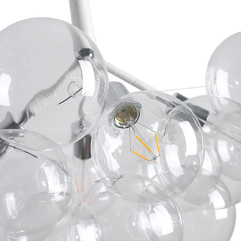 Glazen Bollen Hanglamp Cluster Chroom Wit Zwart 63cm 6 Lichts LED G125 Woonkamer Eetkamer Slaapkamer Entree Bubble Chandelier Verstelbaar | Sansoti