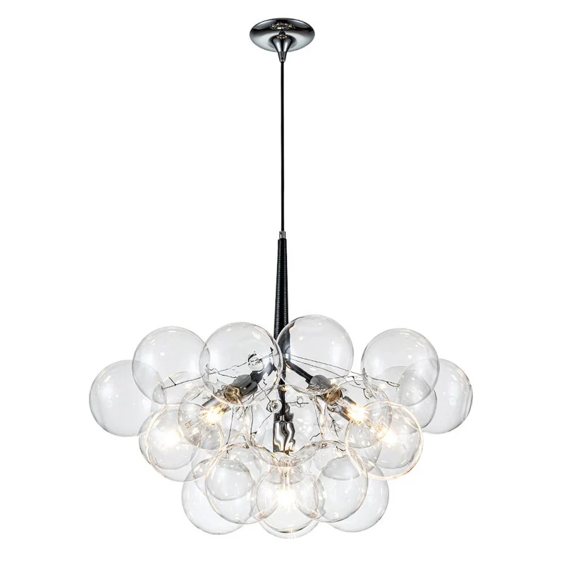 Glazen Bollen Hanglamp Cluster Chroom Wit Zwart 63cm 6 Lichts LED G125 Woonkamer Eetkamer Slaapkamer Entree Bubble Chandelier Verstelbaar | Sansoti