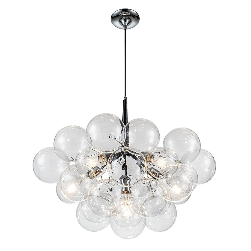 Glazen Bollen Hanglamp Cluster Chroom Wit Zwart 63cm 6 Lichts LED G125 Woonkamer Eetkamer Slaapkamer Entree Bubble Chandelier Verstelbaar | Sansoti